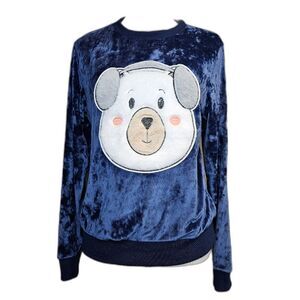 100% Poof Lay Flat After Eating Fluffy Puppy Shiny Deep Blue Velvet Lounge Shirt